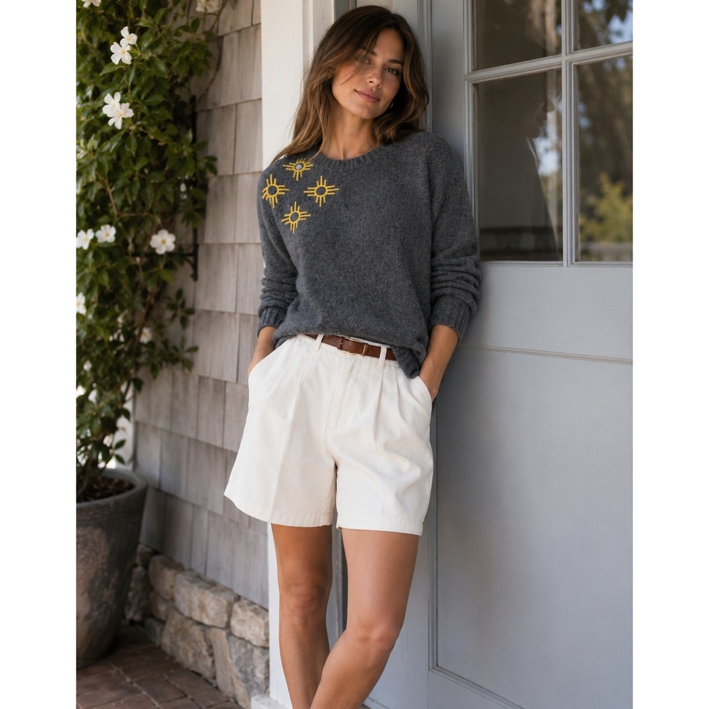 Majestic Filatures Gray Zia Sun Embroidered  Sweater Cashmere S(estimated)